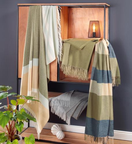 Biederlack Plaid - Blockstreifen olive